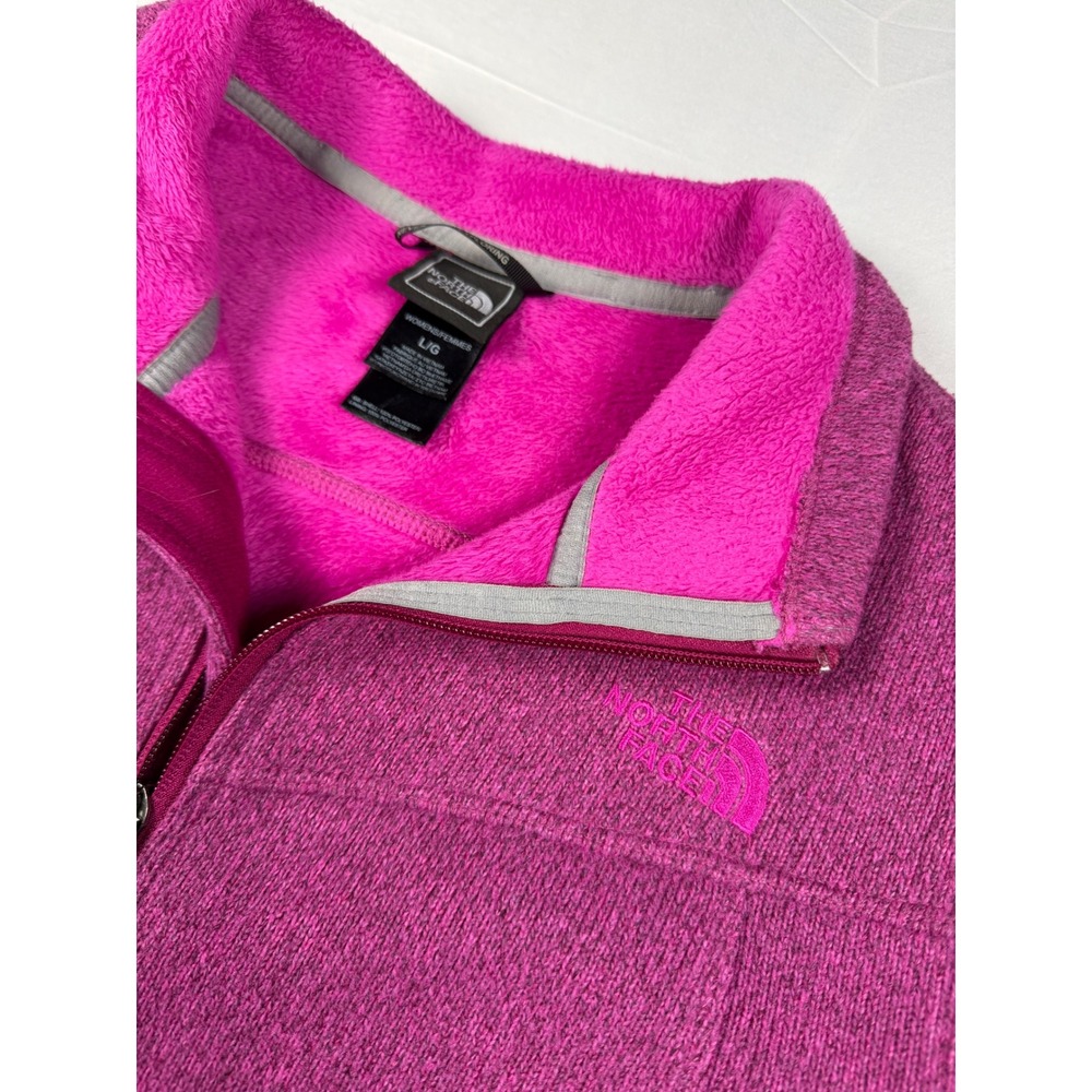 The North Face Womens Pink Heathered Full Zip Fleece Lined Jacket Large